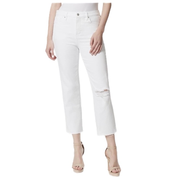Jessica Simpson High Rise Straight Leg Ankle Cutoff Frayed Jeans  29 White - Picture 6 of 11